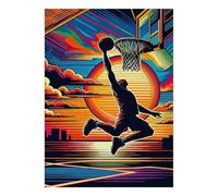 Basket-Ball Coucher Soleil Terrain Puzzle, 1000 Pièces Jeu Intérieur Adulte | 70x50cm Carton, Exercice Mental, Assemblage Précis, Amateurs D'art, Réduction Du Stress