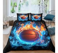 Basket-ball de feu Set Housse De Couette 3 Pièces Enfant Et Aux Jeunes Adultes,Géométrique Imprimé Microfibre Motifs de basket-ball Literie Parure De Lit Linge De Lit Avec Fermeture À Éclair 220x240cm