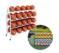 Basket-ball De Rangement À 4 Niveaux Support De Rangement Avec Roulettes | Support De Basket-Ball Grandecapacité Gain de place Ballon Basket Foot Volley Rugby(White,123CM)