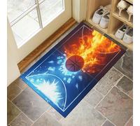Basket-Ball Flame Paillasson D'Entrée Discret Absorbant - 50 X 80 Cm - Antidérapant - Résumé Drôle Tapis De Sol pour Entrée d'animaux Domestiques, Cuisine, Salle De Bain - Couleurs Mélangées
