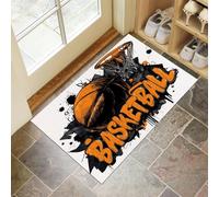 Basket-Ball Graffiti Paillasson D'Entrée Discret Absorbant - 50 X 80 Cm - Antidérapant - Thème Sportif Tapis De Sol pour Entrée d'animaux Domestiques, Cuisine, Salle De Bain - Couleur Orange