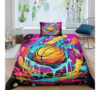 Basket-ball Microfibre Parure De Lit Housse De Couette,1 Et 2 Personnes Lit 135/200/220,2/2 Pièces Basket-ball coloré Housse De Couette/Taies D'oreiller/Drap Pour Enfants Adultes simple（135x200cm）
