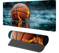 Basket-Ball Tapis de Souris Gaming 1000x500x3mm, Flamme Tapis de Souris XXL, sous Main Bureau, Mouse Pad avec Rubber Base, Accessoires Bureau, Mousepad avec Coutures sur Les Bords, pour Gamer, 2-5722