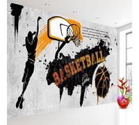 Basket Ball Vintage Graffiti Noir Et Blanc Papier Peint 3D Installation Facile Intissé Tapisserie Bureau Salon Canapé Chambre Décoration Murale-430cm×300cm
