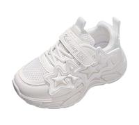 Basket Enfant Fille 3-15 Ans Ete Étoile Chaussure Adolescent Fille Montante Scratch Sport Running Pas Cher Mode Mesh Doux Confortable Respirant Caoutchouc Sneakers (30 EU, Blanc)