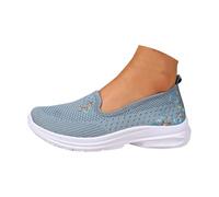Basket Femme sans Lacets Orthopédiques Chaussures De Sport Marche Brodées Tendance Sneakers Respirantes Maillé léger Confortables Antidérapant Extérieur (Light Blue, 37)