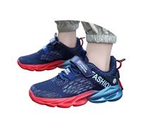 Basket Garcon chaussure enfant garçon, respirantes Chaussures de Course Athlétiques Garçons Filles Léger Respire Décontractées Cà Lacets Auto-Agriffants Enfilage Rapide (Dark Blue, 35.5 Big Kids)