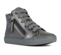 Basket Geox Fille J Gisli - Gris Argent - Fermeture Zip - Effet Suède et Cuir Nacré 36