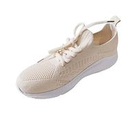 Basket Sans Lacet Femme Chaussure Running Femme Chaussures de Sport Décontractées Plates Confortables À Lacets en Tricotée Respirante de Couleur Unie pour Chaussures Sports Outdoor (Beige,40)