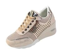Basket sans Lacet Femme Legere Basket Running Chaussures de Femmes Baskets Or Fermeture Éclair Plate- Formateurs À Lacets Tenis Feminino Femmes Chaussures de Sport Course Femme Sneakers (Gold,38)