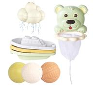 Basketball Bath Toy Set, Mold-Away Water Table Playset, Includes Hoop, 3 Balls, Cloud Shower, and 3 Floating Boats, Made from Hygienic PP Material, 5.71x5.31x3.94in