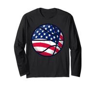 Basketball Boy Kids Patriotic USA American Flag 4th of July Manche Longue