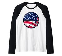 Basketball Boy Kids Patriotic USA American Flag 4th of July Manche Raglan
