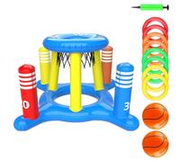 Basketball gonflable pour piscine : ensemble de cerceau flottant multifonctionnel, but coloré en PVC avec lancement croisé, huit anneaux colorés, pompe portable à deux balles | Jeu aquatique