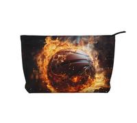 Basketball on Fire and Water Flame Splashing Trousse de maquillage en velours côtelé pour femme, portefeuille portable à fermeture éclair, adapté pour les voyages et le stockage quotidien des produits