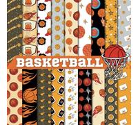Basketball Patterns Scrapbook Paper Craft Pad: 18 Sports Designs, 36 Double-Side Sheets Printed on 8.5"x8.5" Sized Paper. Perfect for Card Making, ... Decoupage, Mixed Media. DIY Project and More!
