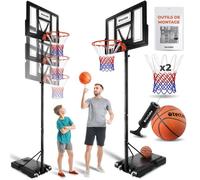 tectake® Panier de Basket Exterieur pour Enfants & Adultes, Réglable en Hauteur sur 9 Niveaux avec Base de lestage & roulettes, Ballon de Basket et Pompe Inclus, idéal pour Sport Enfants & Adultes
