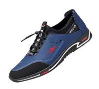 Baskets à enfiler en cuir imperméable pour homme - Pour la randonnée, le trekking - Respirantes et antidérapantes - Chaussures orthopédiques confortables - Chaussures plates compensées, bleu, 39 2/3