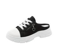 Baskets à enfiler pour femme - Chaussures basses en toile pour femme - Respirantes - Semelles épaisses - Chaussures de loisirs - Renforcement de la hauteur - Chaussons tendance - Baskets en cuir blanc