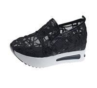 Baskets à enfiler pour femme - En maille - Talon compensé - Respirantes - Coupe ajustée - Chaussures de loisirs - Chaussures de course - Chaussures d'été à paillettes - Chaussures de marche, e noir