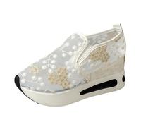 Baskets à enfiler pour femme - En maille - Talon compensé - Respirantes - Coupe ajustée - Chaussures de loisirs - Chaussures de course - Chaussures d'été à paillettes - Chaussures de marche, B beige