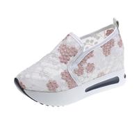 Baskets à enfiler pour femme - En maille - Talon compensé - Respirantes - Coupe ajustée - Chaussures de loisirs - Chaussures de course - Chaussures d'été à paillettes - Chaussures de marche, B rose