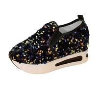 Baskets à enfiler pour femme - En maille - Talon compensé - Respirantes - Coupe ajustée - Chaussures de loisirs - Chaussures de course - Chaussures d'été à paillettes - Chaussures de marche, c noir