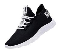 Baskets à lacets respirantes et antidérapantes pour homme - Légères et confortables - Chaussures plates à enfiler - Chaussures plates pour l'entraînement, le jogging, la gym, le sport, Noir , 42.5 EU