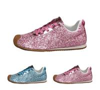 Baskets à paillettes à lacets pour femme - Légères et métalliques - Chaussures de tennis basses à paillettes - Chaussures de tennis décontractées et confortables - Chaussures de marche rembourrées