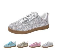 Baskets à paillettes pour femme à lacets tendance légères à paillettes métalliques - Chaussures de tennis basses à paillettes décontractées - Mocassins plats confortables et rembourrés, Argenté., 40.5