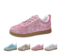 Baskets à paillettes pour femme à lacets tendance légères à paillettes métalliques - Chaussures de tennis basses à paillettes décontractées - Mocassins plats confortables et rembourrés, rose, 38.5 EU