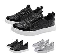 Baskets à paillettes pour femme - Baskets tendance à lacets - Légères à paillettes métalliques - Chaussures de tennis basses à paillettes décontractées - Mocassins plats confortables et rembourrés