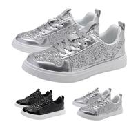Baskets à paillettes pour femme - Baskets tendance à lacets - Légères à paillettes métalliques - Chaussures de tennis basses à paillettes décontractées - Mocassins plats confortables et rembourrés