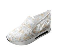 Baskets à paillettes pour femme - Respirantes - Découpe en dentelle - Chaussures de course - Chaussures de marche - Chaussures de marche - Mocassins à paillettes, Blanc., 39 EU