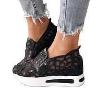 Baskets à paillettes pour femme - Respirantes - Découpe en dentelle - Chaussures de course - Chaussures d'été - Chaussures de marche - Mocassins à paillettes, T noir., 39 EU