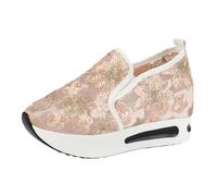 Baskets à paillettes pour femme - Respirantes - Paillettes - Chaussures de course - Dentelle découpée - Chaussures en tissu - Chaussures d'été - Chaussures de marche, rouge, 38 EU