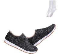 Baskets à paillettes scintillantes pour femme - Confortables et antidérapantes - Décontractées - Chaussures de marche légères, Noir , 0 UK