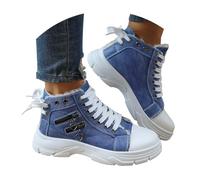 Baskets à plateforme en toile pour femme - Baskets montantes à lacets - Chaussures de tennis classiques à enfiler - Fermeture éclair latérale confortable - Jolies chaussures décontractées, bleu, 41 EU