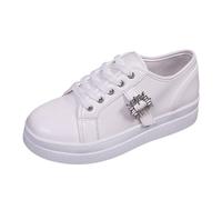 Baskets à plateforme pour femme avec boucle en strass et métal, blanc, 38 EU