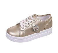 Baskets à plateforme pour femme avec boucle en strass et métal, doré, 39 EU