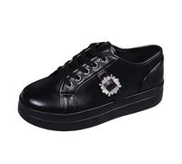 Baskets à plateforme pour femme avec boucle en strass et métal, Noir , 37.5 EU