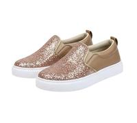 Baskets à plateforme pour femme en cuir, mocassins à paillettes, élégantes | Pantoufles sans lacets, chaussures de loisirs, légères et respirantes, chaussures plates à enfiler pour le travail de bureau