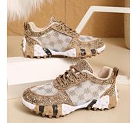 Baskets à semelle épaisse avec strass pour femmes, design à lacets, tige en maille avec imprimé lettres, tirette au talon, semelle color block 3D CN35,CN36,CN37,CN38,CN39,CN40,CN41,CN42,CN43graphiqueÉ