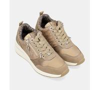 Chaussures de sport compensées extérieures pour femme, couleur marron nude, avec fermeture éclair latérale et détails brodés, marron, 39 EU