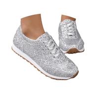 Baskets argentées à paillettes pour femme - Élégantes - Paillettes - Chaussures de carnaval - Chaussures de sport métallisées hippie - Chaussures de course à paillettes brillantes - Chaussures de fête