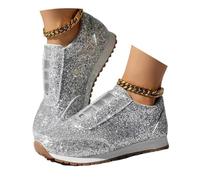 Baskets argentées à paillettes pour femme - Élégantes - Paillettes - Chaussures de carnaval - Chaussures de sport métallisées hippie - Chaussures de course à paillettes brillantes - Chaussures de fête