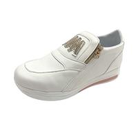 Baskets avec rehaussement en cuir pour femme - Chaussures de course à enfiler avec fermeture éclair latérale - Chaussures de sport - Chaussures de marche - Résistantes à l'usure - Chaussures de