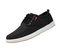 Baskets basses décontractées en toile à enfiler pour homme - Légères et confortables - Chaussures de sport classiques à lacets tendance, Noir , 41 1/3 EU