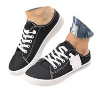 Baskets basses en toile pour femme - Chaussures plates à lacets - Chaussures de marche en dentelle - Chaussures de sport respirantes - Chaussures de mariage d'été, Noir , 39 EU
