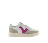 Baskets basses femme - VICTORIA - effet cuir et cuir fendu - blanc melon - lacets 41